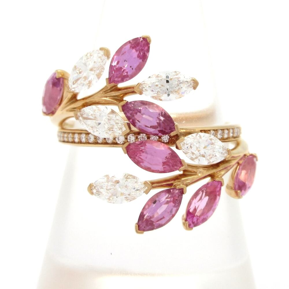 Tiffany & Co. Victoria Vine Bypass Ring 18K Rose Gold Diamond Pink Sapphire